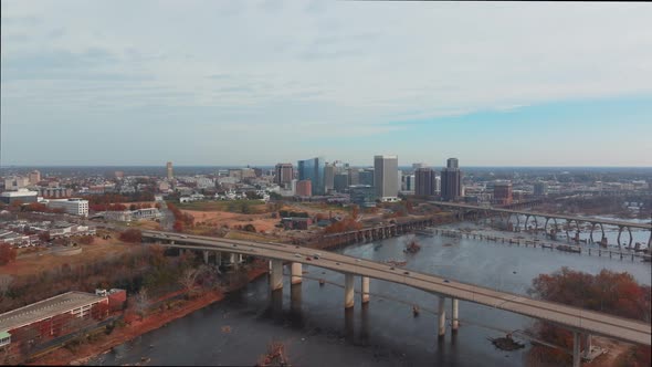 Bridges cross the James River in Richmond Virginia