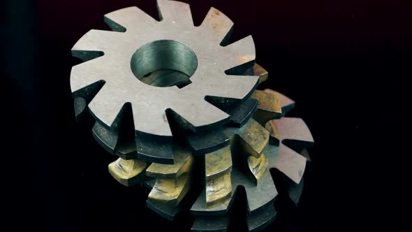 Close-up isolated on black background rotary milling cutters for metalworking.