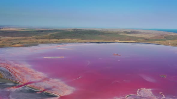 Aerial View of Pink Lake Near Black Sea in Crimea