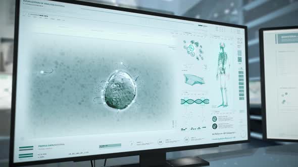 Patients Sperm Cells Examination In Futuristic Medical Analysis System alt