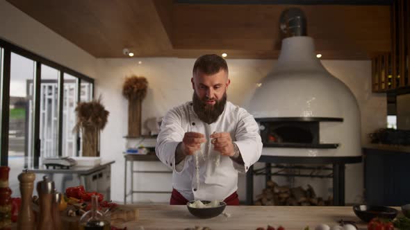 Handsome Man Chef Cooking Bakery in Kitchen