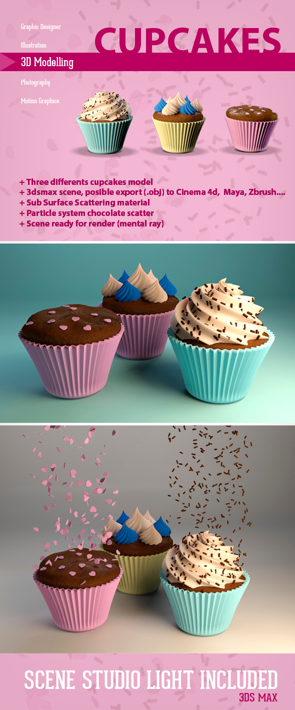 3 cupcakes 3d models