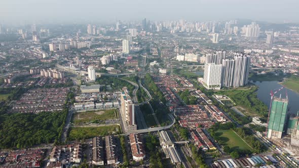 Drone shot skyscraper condominium and residential area