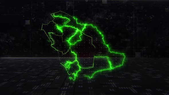 Saudi Arabia Map Hi Tech Background 4k Loop