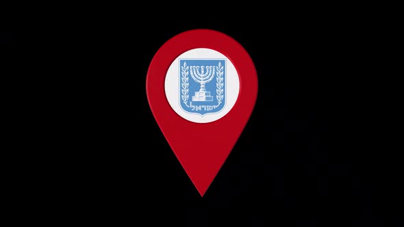 3D Rotating Pin Icon Animation With Israel Coat Of Arms  Alpha Channel 2K