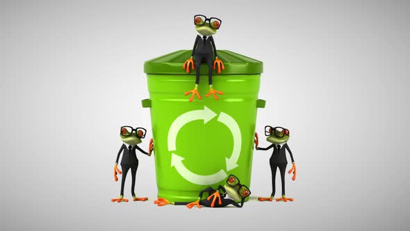 4 Frogs recycling trash