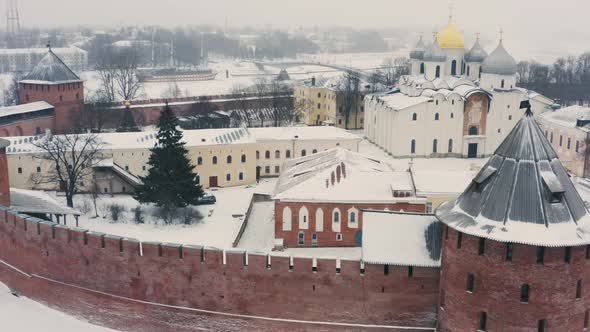 Kremlin of Velikiy Novgorod During Snowfall