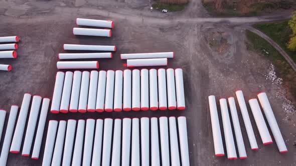 Parts Of Wind Turbine Towers On The Floor Of A Windmill Manufacturing Industry in Monroe, Michigan -