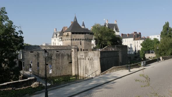 NANTES, FRANCE - JULY 2016 Towers and castle of the Dukes of Brittany in French Pays de la Loire reg