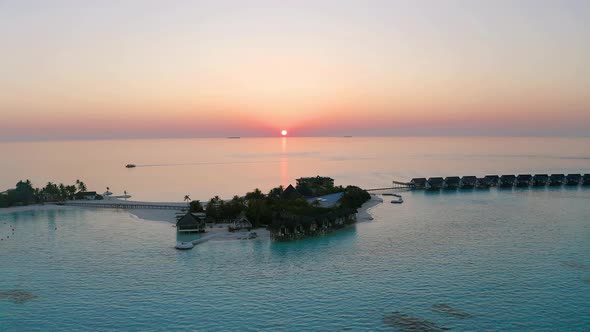 Aerial of island Maadhoo at dusk, South Male Atoll, Maldives