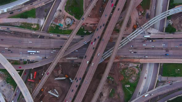 Birds eye view of traffic on major freeway in Houston