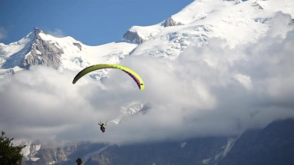 Paraglider and Mont Blanc Massif in Background
