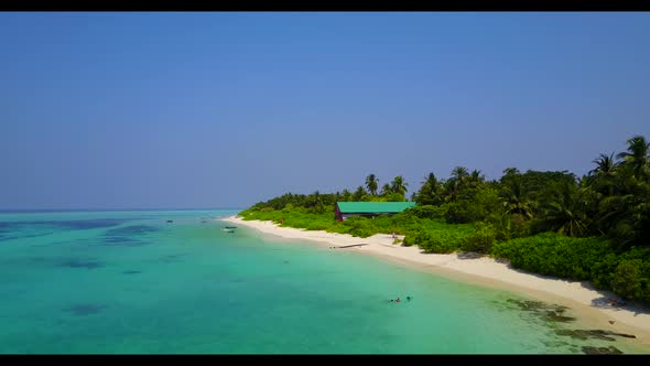 Aerial top view sky of beautiful seashore beach trip by turquoise sea and white sand background of a