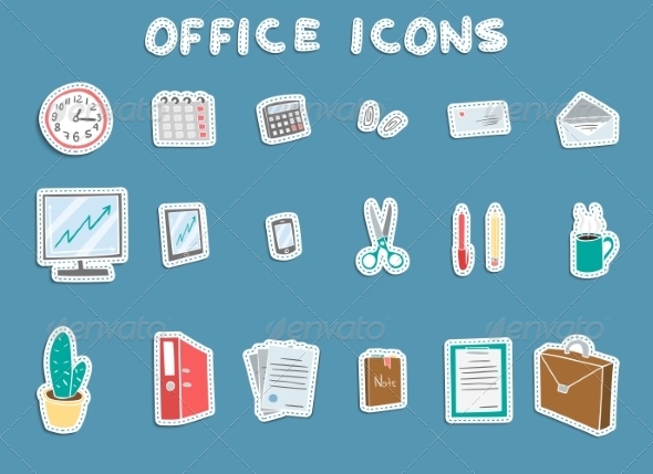 Business Office Sticker Icons Set