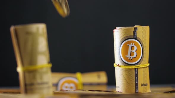 Bitcoin Shining Models Fall Down on Paper Cash Rolls