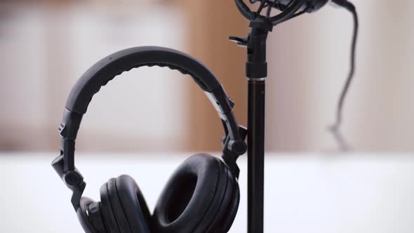 Headphones and Microphone at Home Office