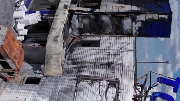 Vertical Video of a Bombed Shopping Center During the War in Bucha Ukraine