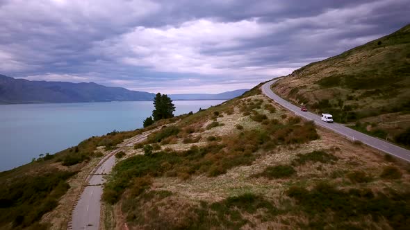 Camping cars on scenic road