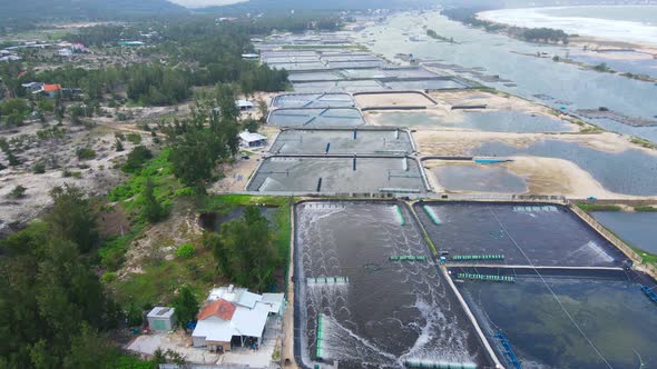 Aerial View Of Tuy Hòa Shrimp Farms Next To The East Vietnam Sea.