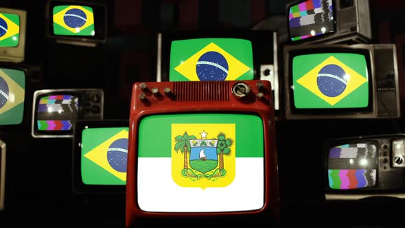 Flag of State of Rio Grande do Norte and Brazil Flags on Retro TVs.