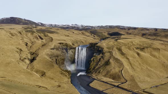 Aerial View of Skogafoss Waterfall Iceland