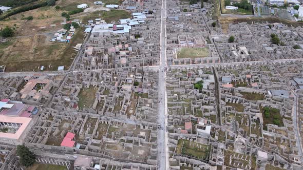 Aerial drone shot of Pompei, Italy.