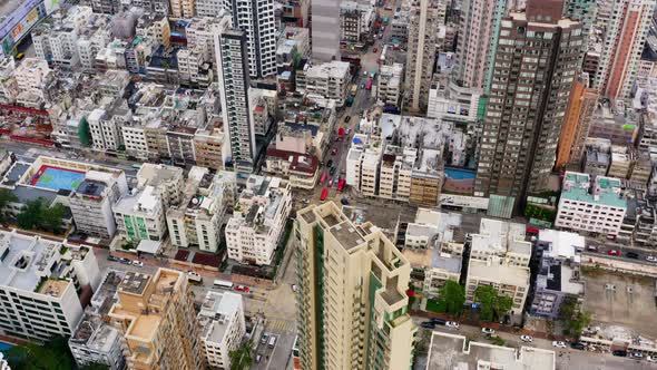 Drone fly over the Hong Kong city