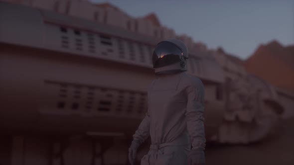 Astronaut Wearing Space Suit Walking on the Surface of Mars