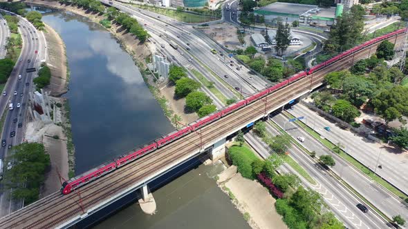 Famous buildings and highway road at downtown Sao Paulo Brazil.