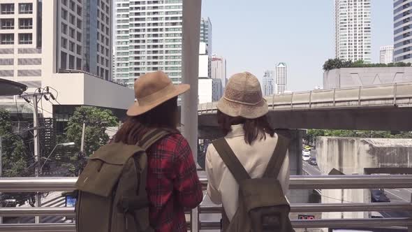 Asian women lesbian lgbt couple travel in Bangkok spending holiday trip at amazing landmark.