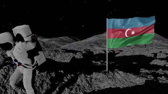 Astronaut Planting Azerbaijan Flag on the Moon