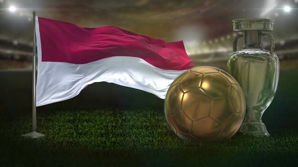 Indonesia Flag With Football And Cup Background Loop