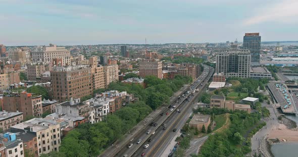 Aerial View on Downtown Brooklyn Majestic Skyline in New York USA