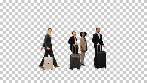 Four Diverse Business People with Luggage, Alpha Channel