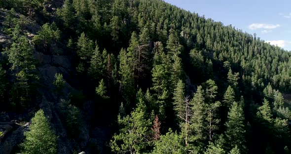 Mountains and a road in a drone pan framed by two tripod shots. 4k 60fps.  Rocky Mountain Colorado n