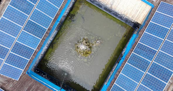 Water Fountain Surrounded With Solar Panels At Daytime