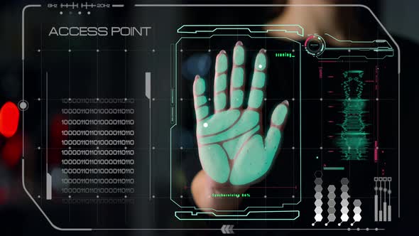 Biometrical Palm System Accessing User Connection Identifying Hand Print Closeup