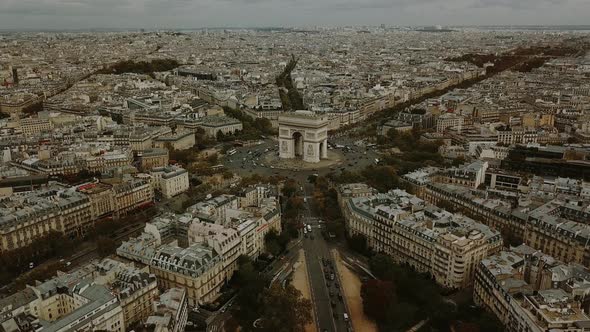 Aerial Drone View Paris City Near Eiffel Tower