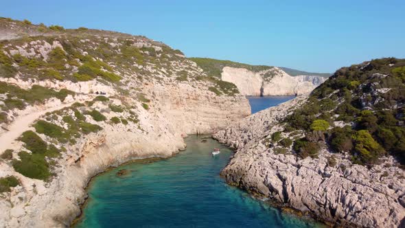 Korakonissi beach with cliffs on Zakynthos island. Zante, Greece