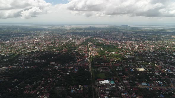 Siem Reap city in Cambodia seen from the sky