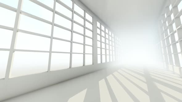Futuristic Empty White Corridor With Bright Light From Windows 5