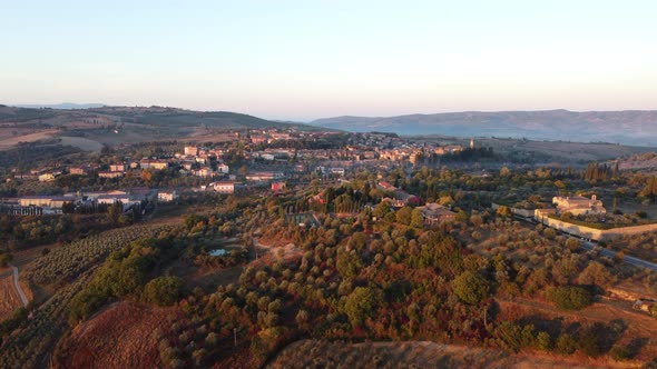 San Quirico D'orcia Aerial View in Val d'Orcia Valley, Tuscany