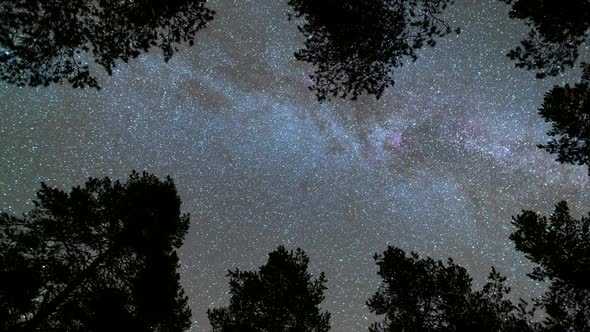 Timelapse of Moving Stars and Milky Way Galaxy in Night Sky. FHD, 