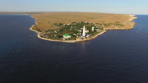 Drone View of the Lighthouse Located at Cape Tarkhankut