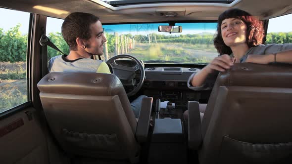 Young couple in car