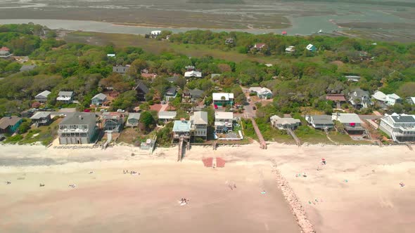 Beachfront homes on the Atlantic coast in Folly Beach, South Carolina