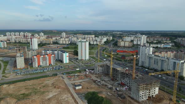 Aerial View Of The New Urban Development. New Houses Are Being Built