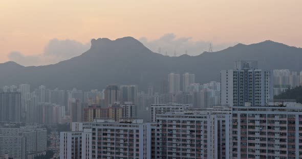 Timelapse of Hong Kong sunset with lion rock mountain