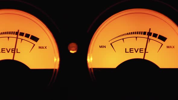 Analog Vintage Dial Indicator of Sound Signal Level. VU Meters. Classic Vintage Volume Indicator