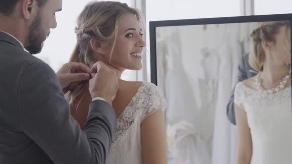 Happy Bride and Groom in Wedding Dress Prepare for Married in Wedding Ceremony